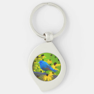 Indigo Bunting Painting - Original Bird Art Keychain