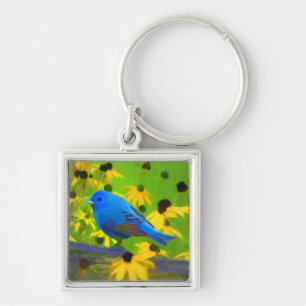 Indigo Bunting Painting - Original Bird Art Keychain