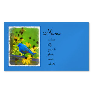Indigo Bunting Painting - Original Bird Art Magnetic Business Card