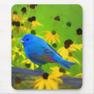 Indigo Bunting Painting - Original Bird Art Mouse Pad