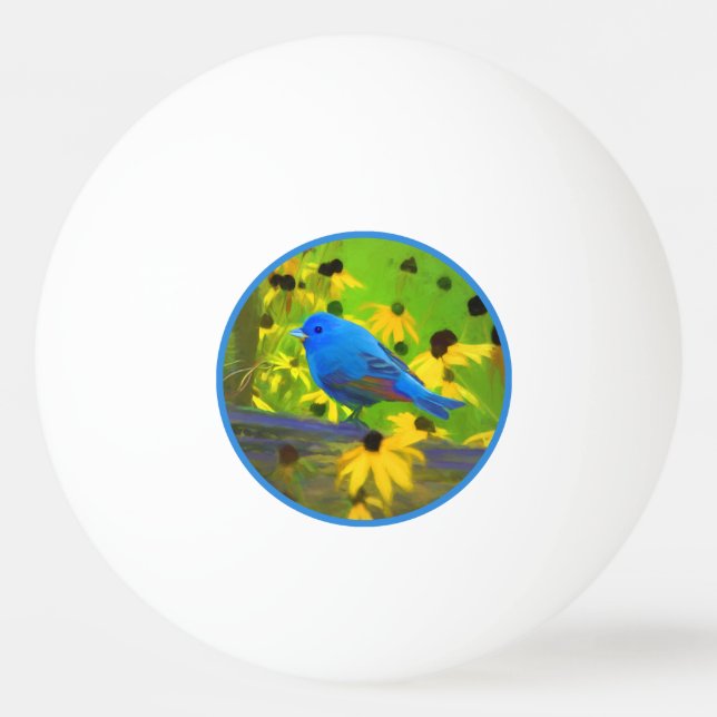 Indigo Bunting Painting - Original Bird Art Ping Pong Ball (Front)