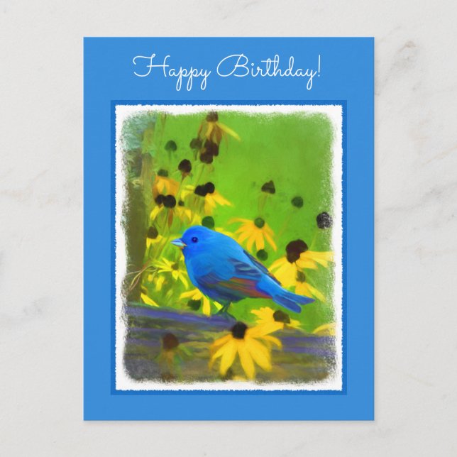 Indigo Bunting Painting - Original Bird Art Postcard (Front)