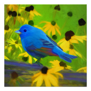 Indigo Bunting Painting - Original Bird Art Poster