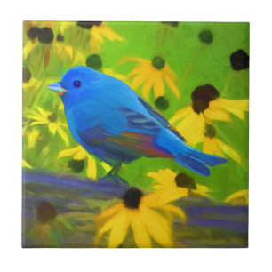 Indigo Bunting Painting - Original Bird Art Tile