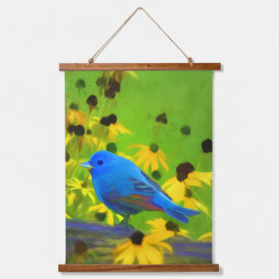 Indigo Bunting Painting - Original Wild Bird Art Hanging Tapestry