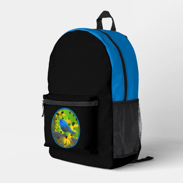 Indigo Bunting Painting - Original Wild Bird Art Printed Backpack (Back Corner Right)