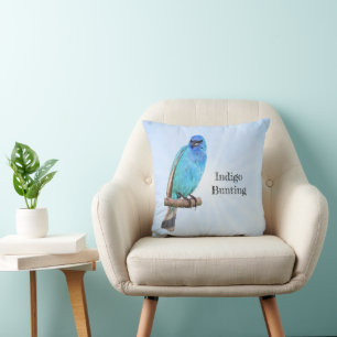 Indigo Bunting Throw Pillow