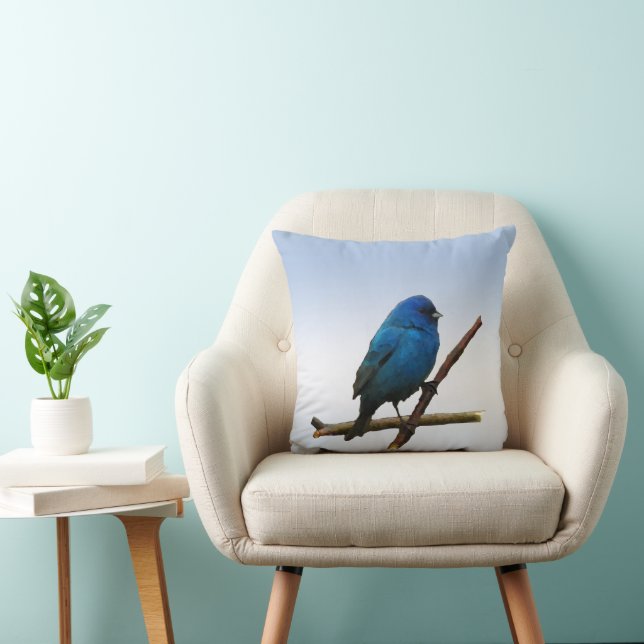 Indigo Bunting Throw Pillow (Chair)