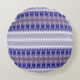Indigo cloth with images of colourful flowers that round pillow