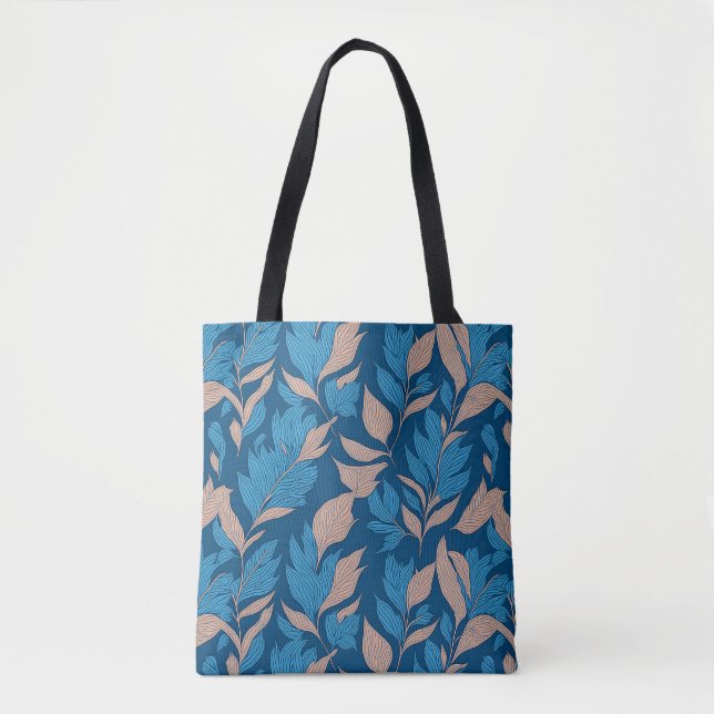 Indigo colour pattern with feathers tote bag (Front)