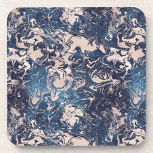 Indigo Cream Marble Pattern Elegant Stylish Coaster