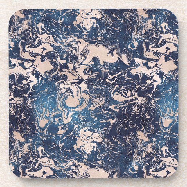 Indigo Cream Marble Pattern Elegant Stylish Coaster (Front)