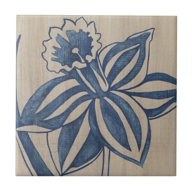 Indigo Daffodil Tile (Front)