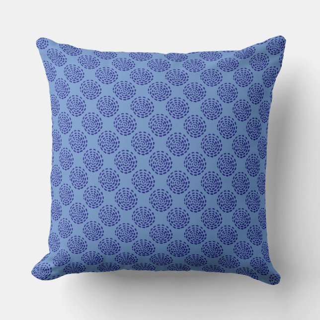 Indigo dark blue striped circle pattern on blue throw pillow (Front)