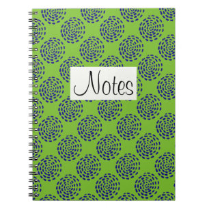 Indigo dark blue striped circle pattern on green notebook