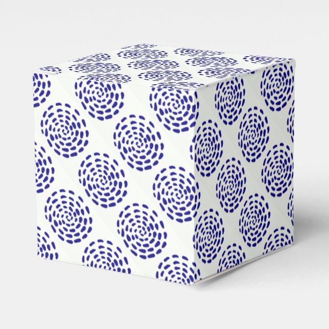 Indigo dark blue striped circle pattern on white favor box (Front Side)