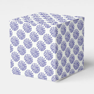 Indigo dark blue striped circle pattern on white favor box
