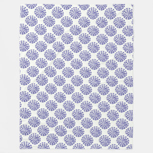Indigo dark blue striped circle pattern on white fleece blanket