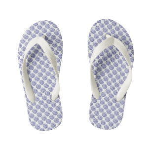 Indigo dark blue striped circle pattern on white kid's flip flops