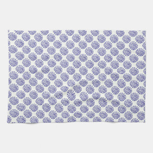 Indigo dark blue striped circle pattern on white kitchen towel