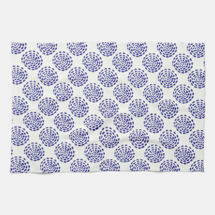 Indigo dark blue striped circle pattern on white kitchen towel