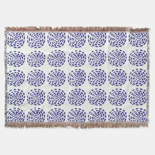 Indigo dark blue striped circle pattern on white throw blanket