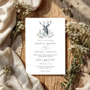 Indigo Deer Boho Rustic Elegant QR Code Wedding Invitation