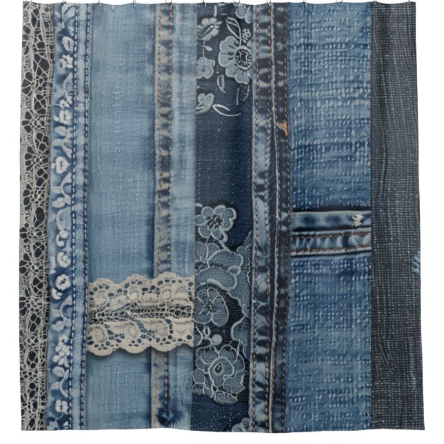 Indigo Denim Lace Stripe Pattern (Front)
