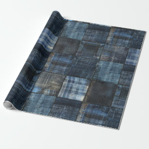 Indigo Denim Patchwork Seamless Pattern Wrapping Paper