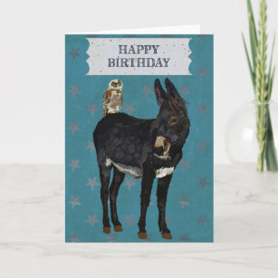 INDIGO DONKEY & OWL Birthday Card