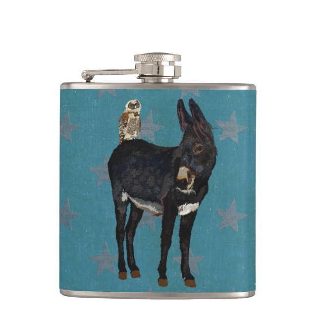 INDIGO DONKEY & OWL STARS Flask (Front)