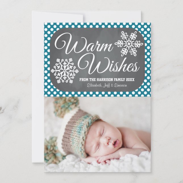 Indigo Dot Chalkboard Snowflake Carte photo de vac (Devant)