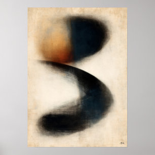 Indigo Drift Zen Abstract Art in Japanese Sumi  Poster