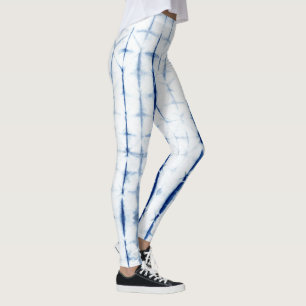 Indigo Dye Blue Itajime Shibori  Leggings