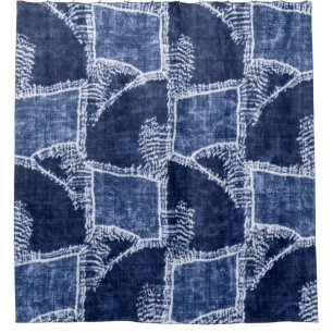 Indigo-Dyed Effect Textured Checked Patchwork Grap