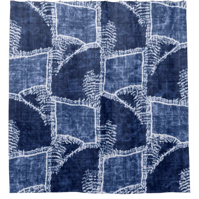 Indigo-Dyed Effect Textured Checked Patchwork Grap (Front)