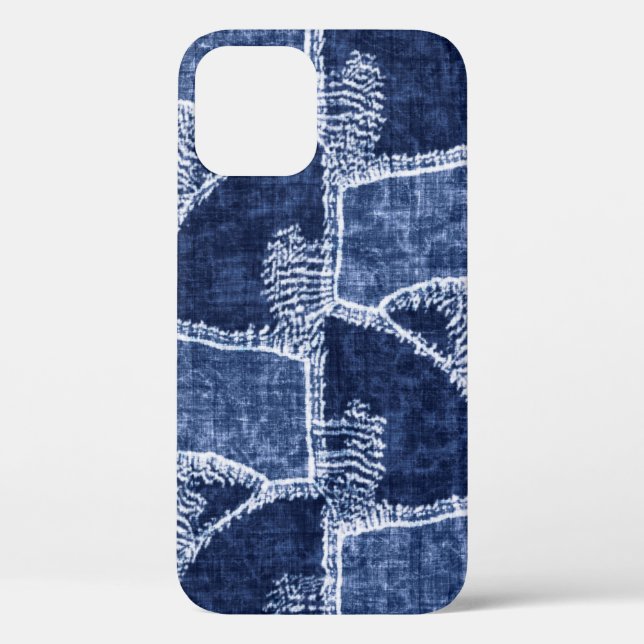 Indigo-Dyed Effect Textured Checked Patchwork Grap Case-Mate iPhone Case (Back)