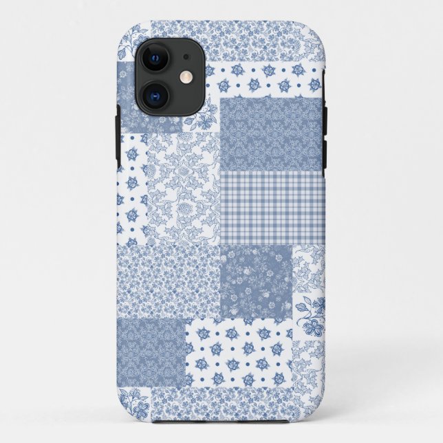 Indigo et White Faux Patchwork iPhone 5/5s Coque (Dos)