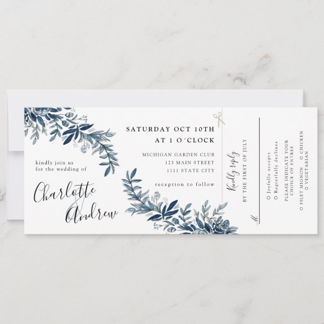 indigo faire-part de mariage floral avec rsvp atta (Devant)