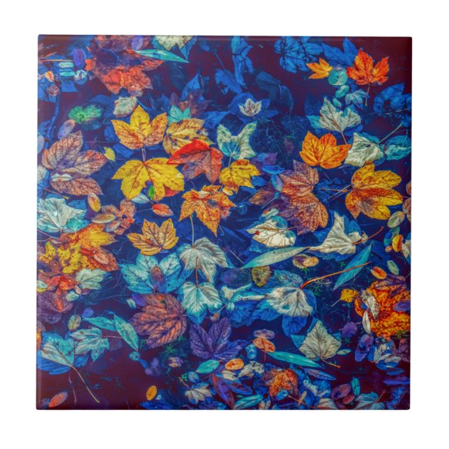 Indigo fall leaves swirl pattern tile (Front)