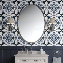 Indigo Floral Elegance Navy & Grey  French Country