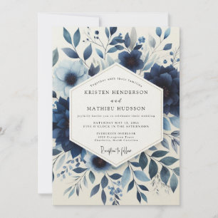 Indigo Floral Enchantment Wedding Invitation