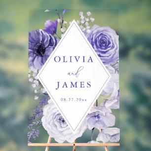 Indigo Floral Frame Wedding Acrylic Sign