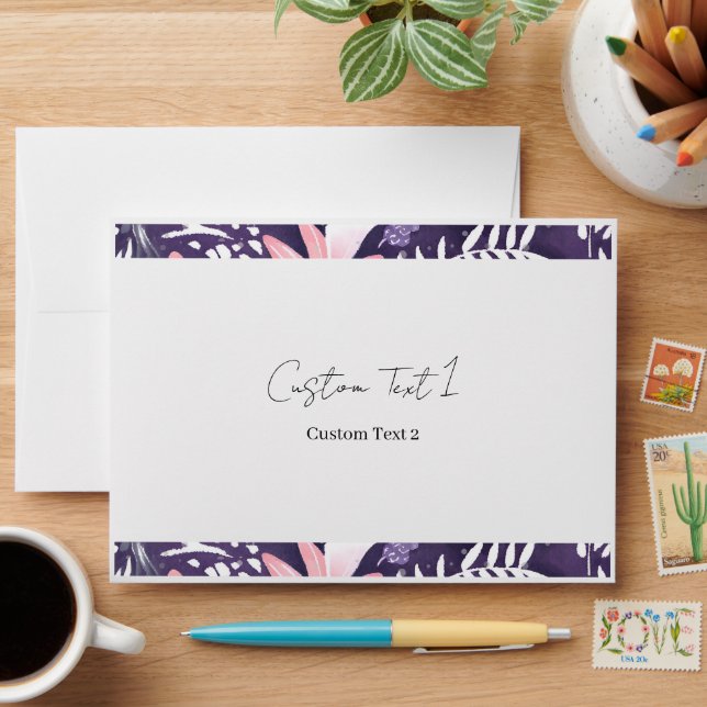 Indigo Floral Inside Custom Text Envelope (Desk)
