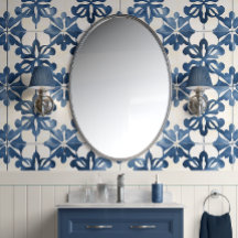 Indigo Floral Medley - Blue and Cream - Coastal