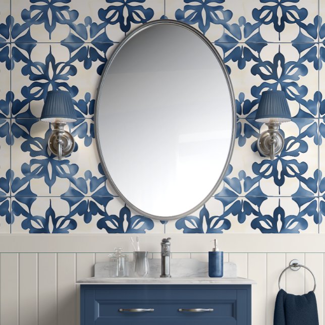Indigo Floral Medley - Blue and Cream - Coastal Wallpaper (Azure Floral Symphony Peel and Stick Wallpaper )