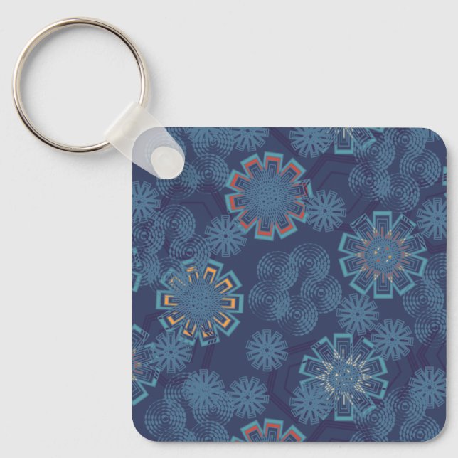 Indigo Floral Pattern Keychain (Front)