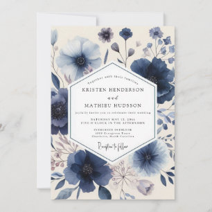 Indigo Floral Romantic Wedding Invitation