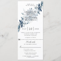 indigo floral wedding invitation w rsvp attached