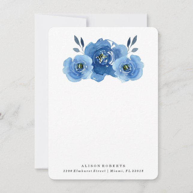 Indigo Flowers | Personalized Stationery Card (Front)